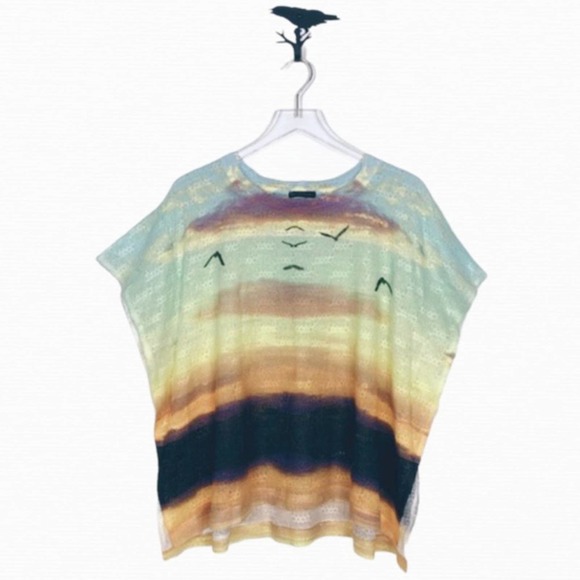 Nally & Millie Sunset Print Open Knit Sweater OSFM - Picture 1 of 9